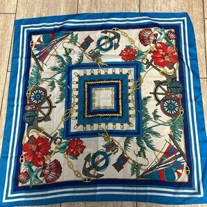 Square Nautical Blue Ship Anchor Scarf Made In Italy